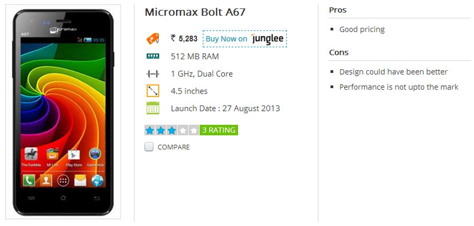 Micromax Bolt A67