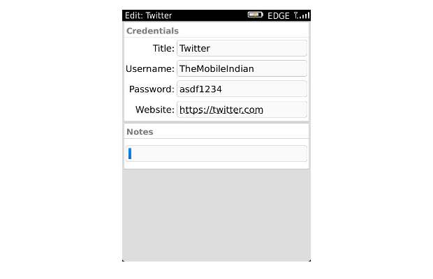 Password Keeper on BlackBerry