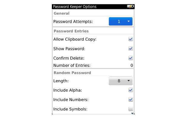 Password Keeper on BlackBerry