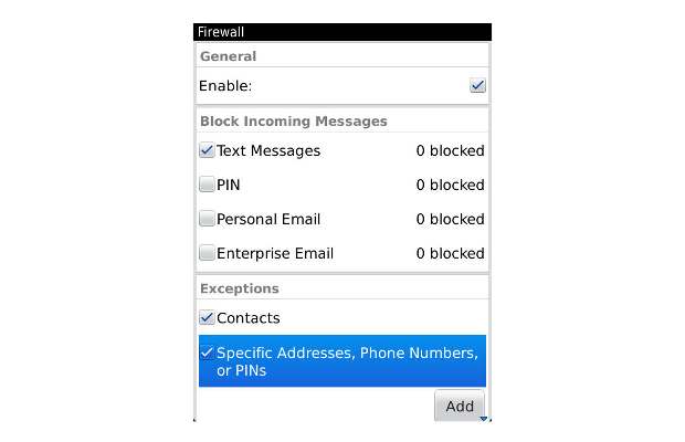 block incoming messages on BlackBerry
