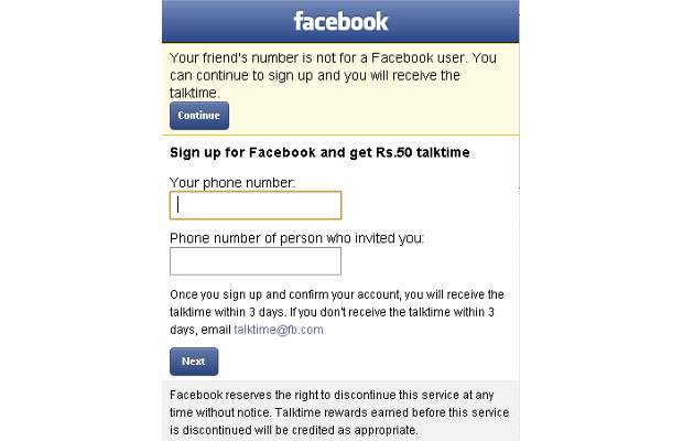 Join Facebook on mobile to get Rs 50 talktime