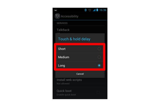 How to increase/decrease touch and hold-time