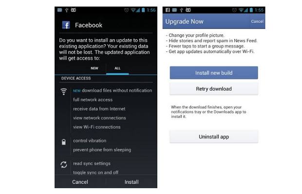 Facebook for Android to allows update