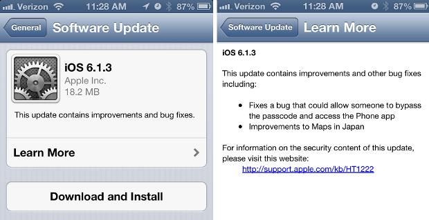 Apple iOS 6.1.3 update