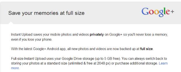 Google+ allows full size image upload