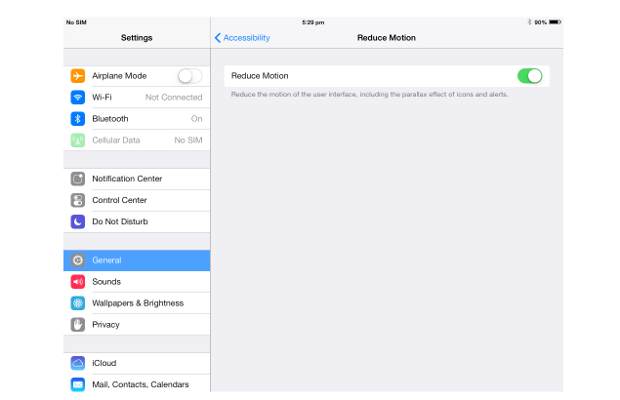 Procedure to reduce motion, parallax effect on iOS 7