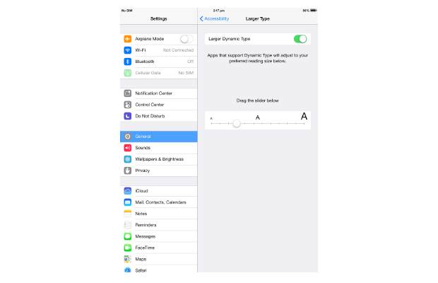 How to change font size on iOS 7