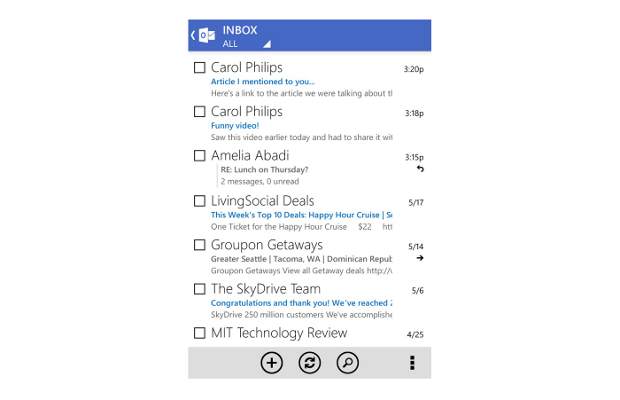 Outlook app for the Android updated