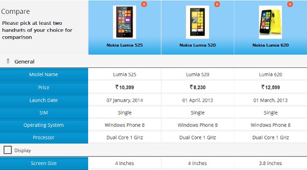 Nokia Lumia 525 vs Lumia 520 vs Lumia 620