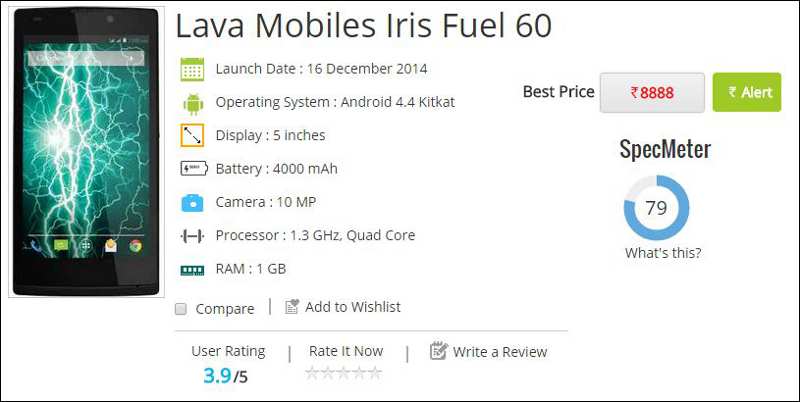 Lava Iris Fuel 60