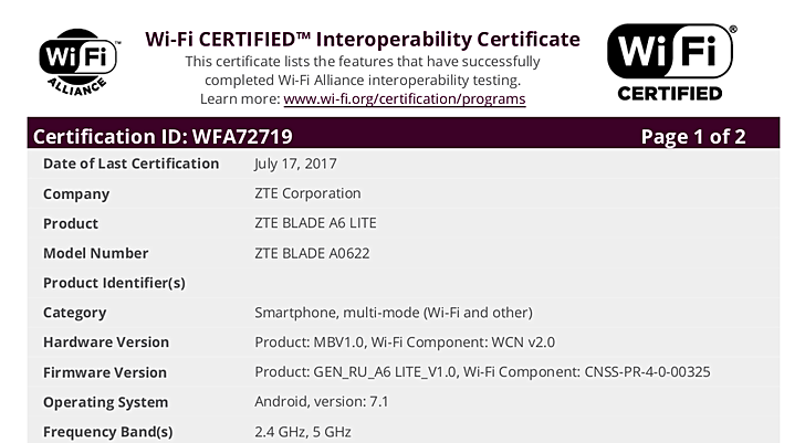  ZTE Blade A6 Lite