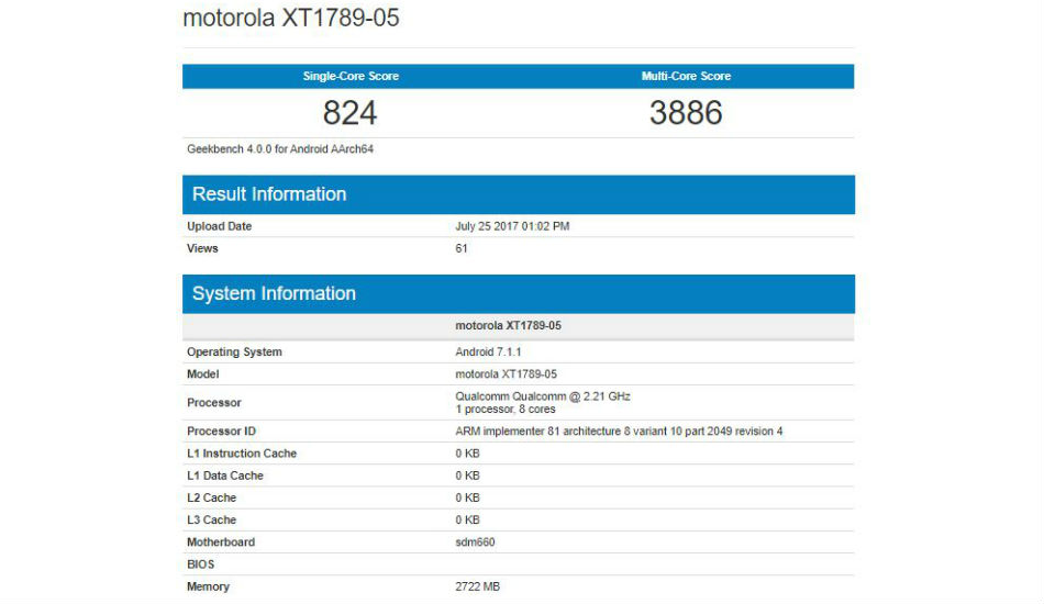 Motorola Moto X4 Geekbench