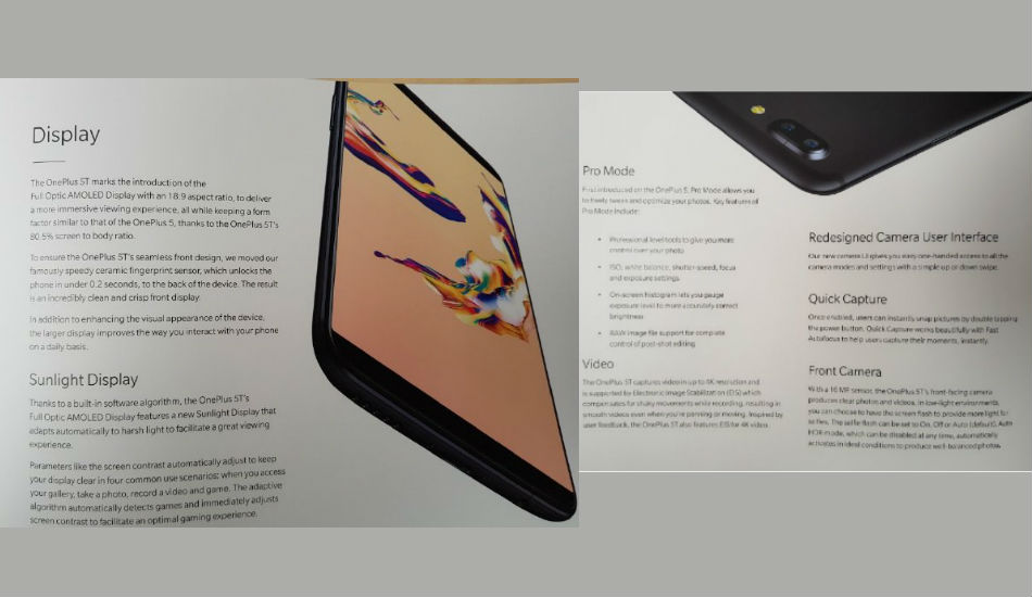 OnePlus 5T leaked brochure