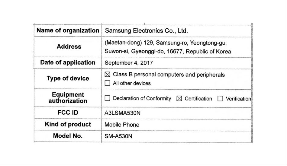 Samsung Galaxy A5 FCC