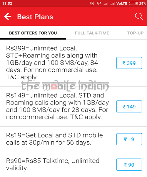 Airtel Recharge Chart 2018