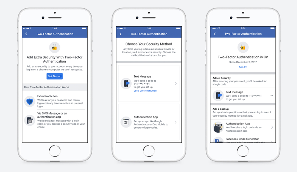 Facebook two-step authentication