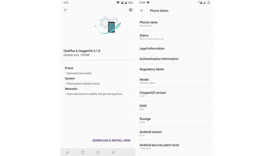 OxygenOS 5.1.8 update