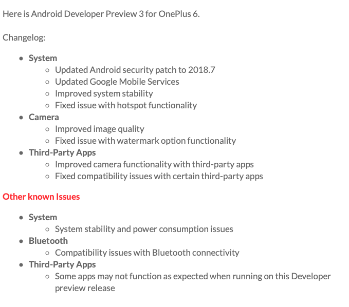 OnePlus 6 Android P Beta Developer Preview 3