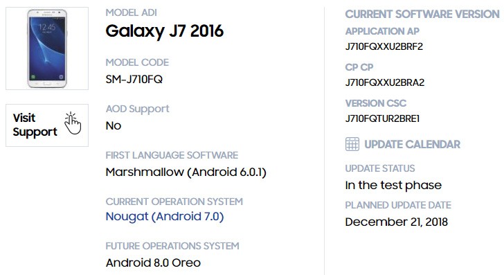 Samsung Galaxy J7(2016) update