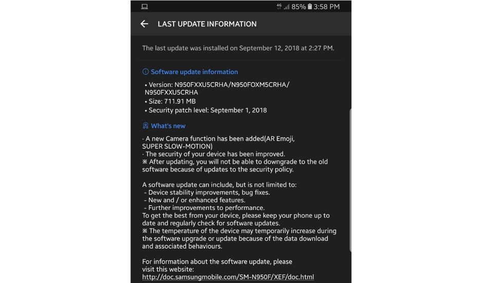 Samsung Galaxy Note 8 update