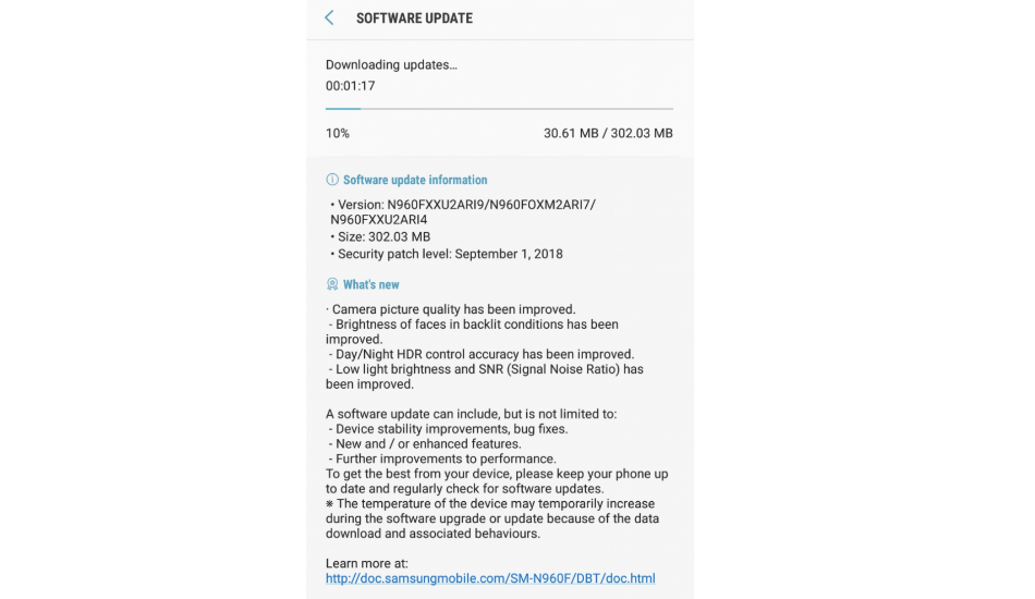 Samsung Galaxy Note 9 update