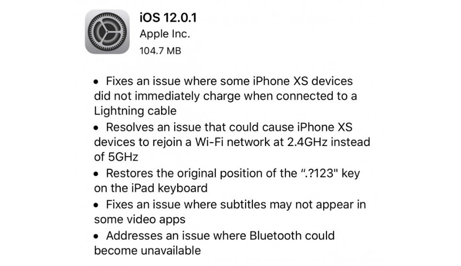 Apple iOS 12.0.1 update