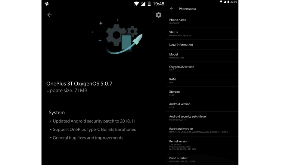 OnePlus 3/3T OxygenOS 5.0.7 update