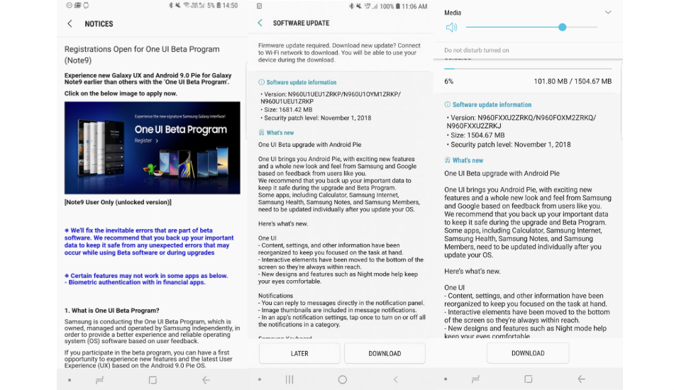 Samsung Galaxy Note 9 One UI beta update