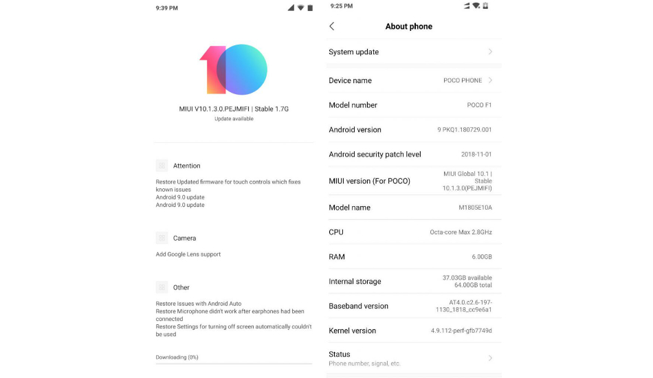 Xiaomi Poco F1 Android 9 Pie Stable MIUI 10.1 update