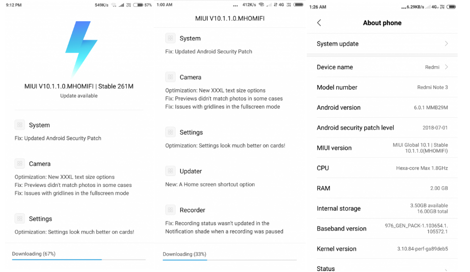 Xiaomi Redmi Note 3 MIUI 10 update