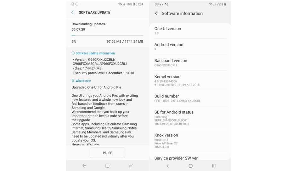 Samsung Galaxy S9/ S9 Plus Android 9 Pie stable update