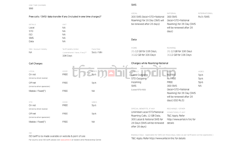 Airtel Rs 998 prepaid plan
