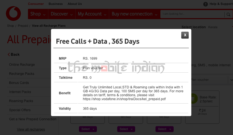 Vodafone Rs 1,699 prepaid plan voucher