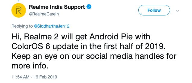 Realme Android 9 Pie update