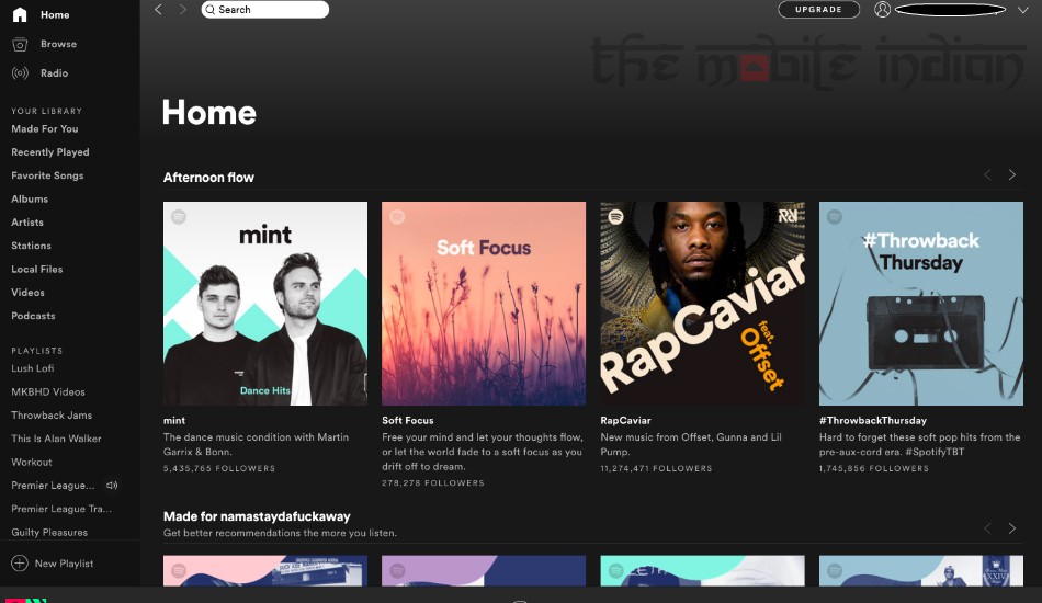 Spotify Mac homescreen