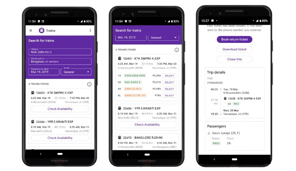Train booking on Google Pay