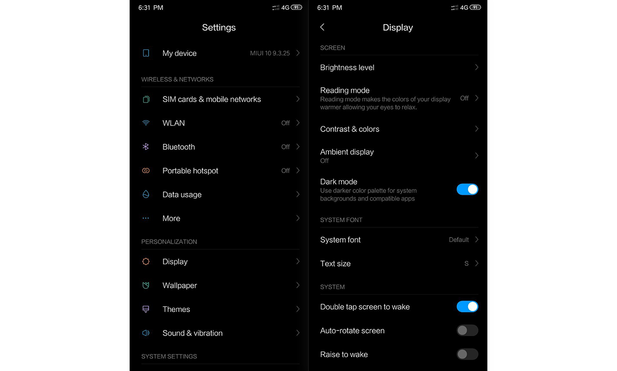 Dark mode on Poco F1 running MIUI 10 beta