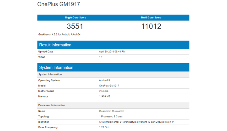 OnePlus 7 Pro Geekbench