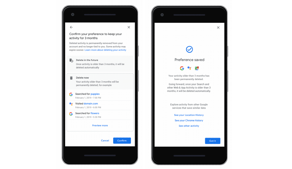 Google auto-delete location history, activity data