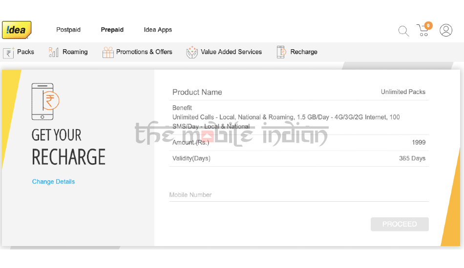 Idea Rs 1,999 prepaid plan