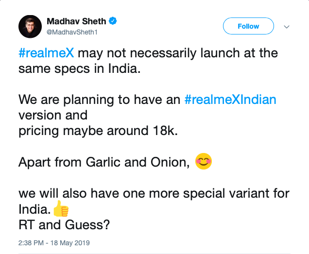 Realme X India