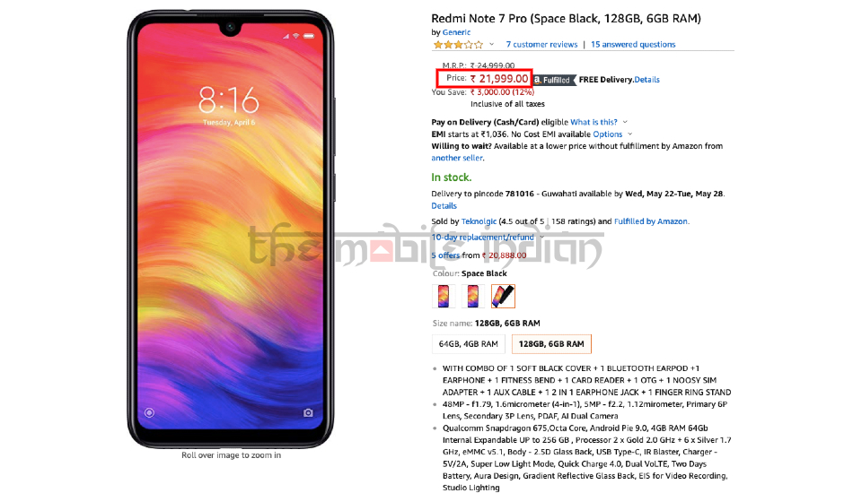 Xiaomi Redmi Note 7 Pro on Amazon India