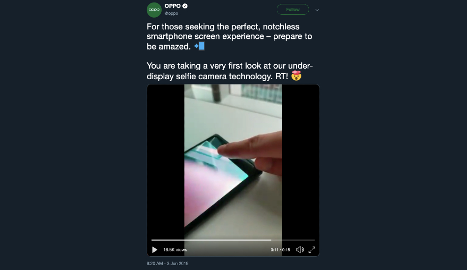 Oppo officially teases first-of-its-kind under-display selfie camera