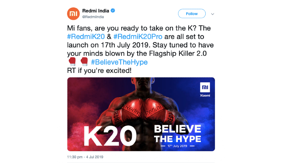 Redmi K20, K20 Pro launch on July 17