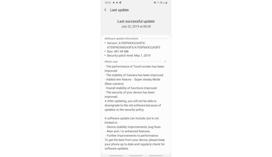 Samsung Galaxy A70 update