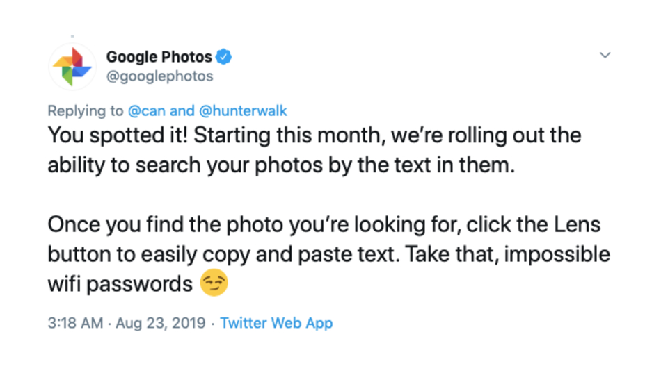 Google Photos search by text