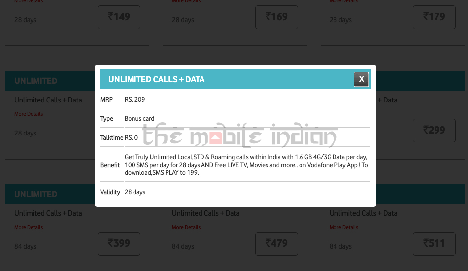 Vodafone Rs 209 prepaid plan