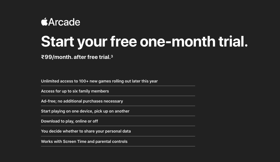Apple Arcade for Rs 99 per month