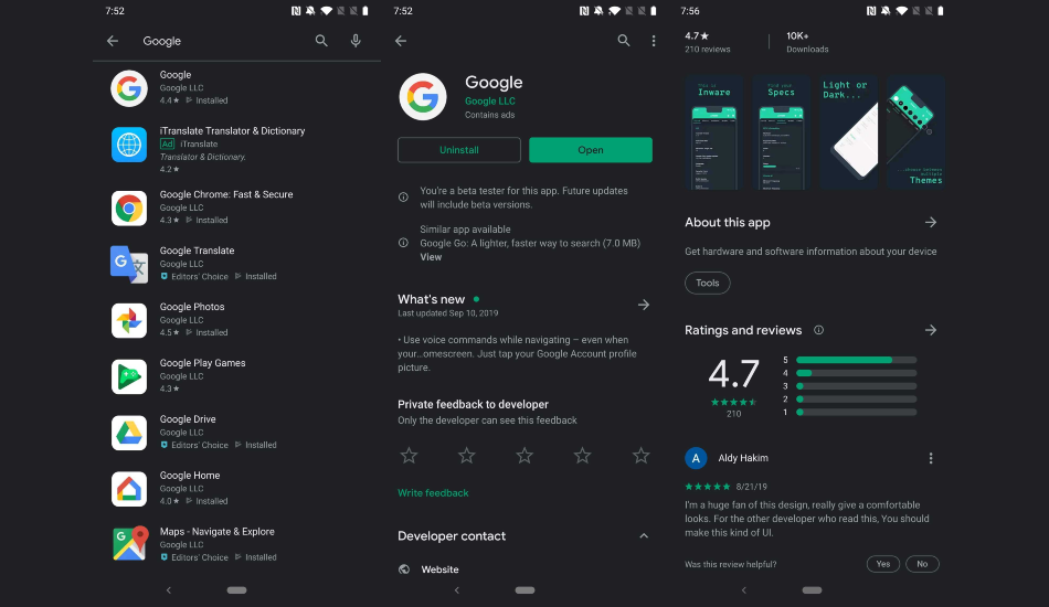 Google Play Store Dark mode