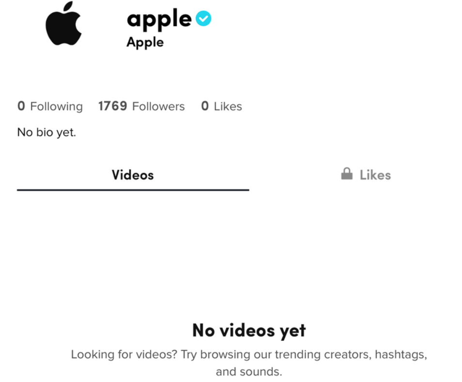 verified account for Apple on TikTok without making any posts